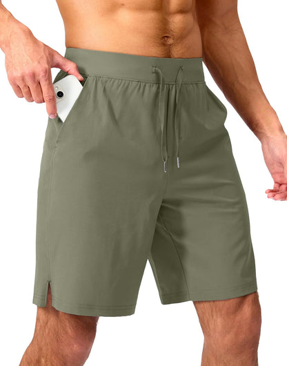Soothfeel Men's Running Shorts with Zipper Pockets 9"/ 7"/ 5" Quick Dry Eight Basketball Gym Workout Athletic Shorts
