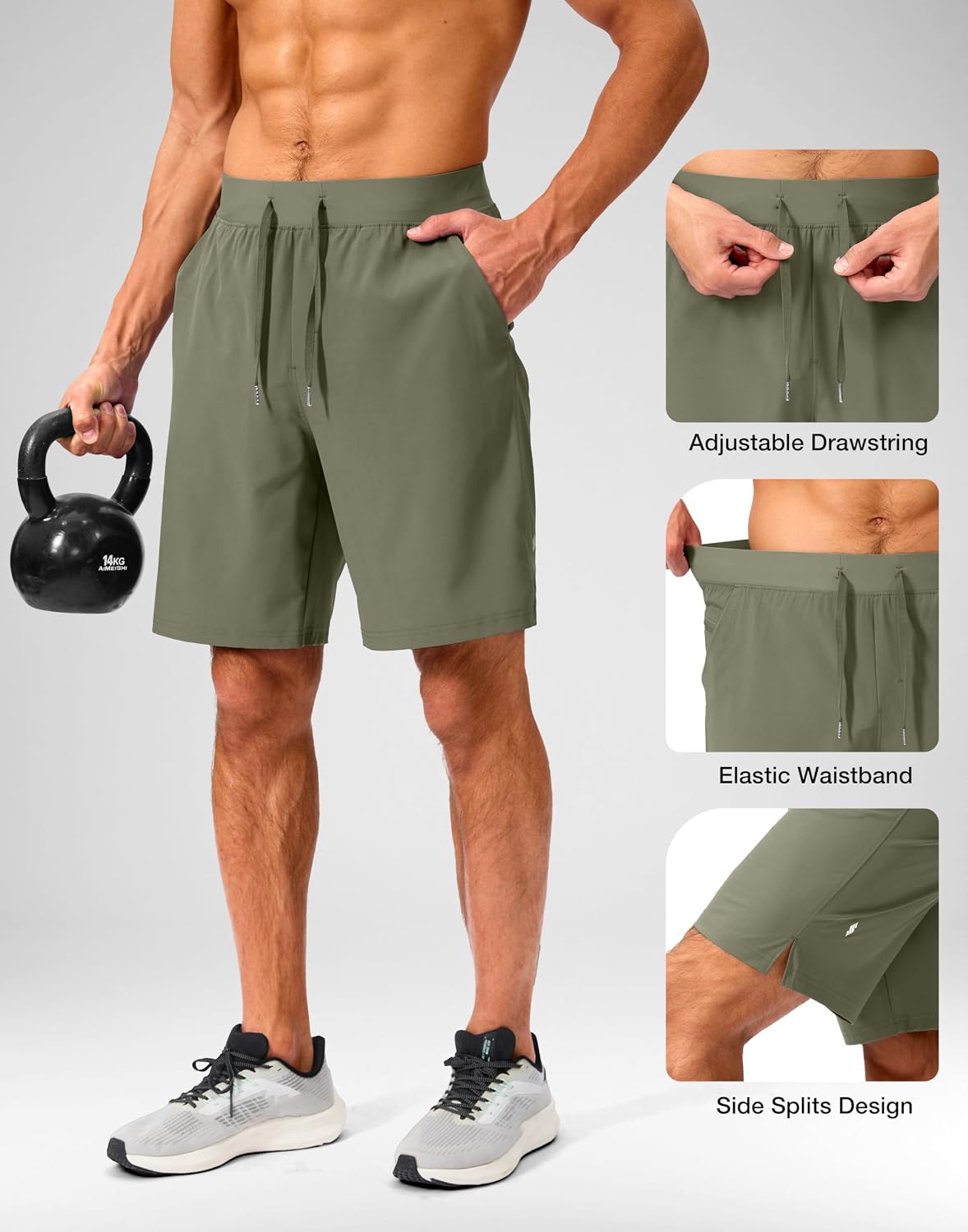 Soothfeel Men's Running Shorts with Zipper Pockets 9"/ 7"/ 5" Quick Dry Eight Basketball Gym Workout Athletic Shorts