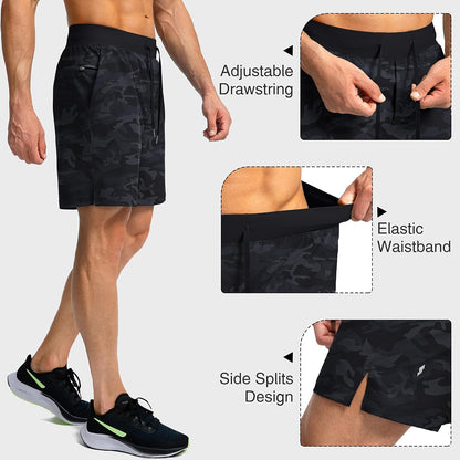 Soothfeel Men's Running Shorts with Zipper Pockets 9"/ 7"/ 5" Quick Dry Eight Basketball Gym Workout Athletic Shorts