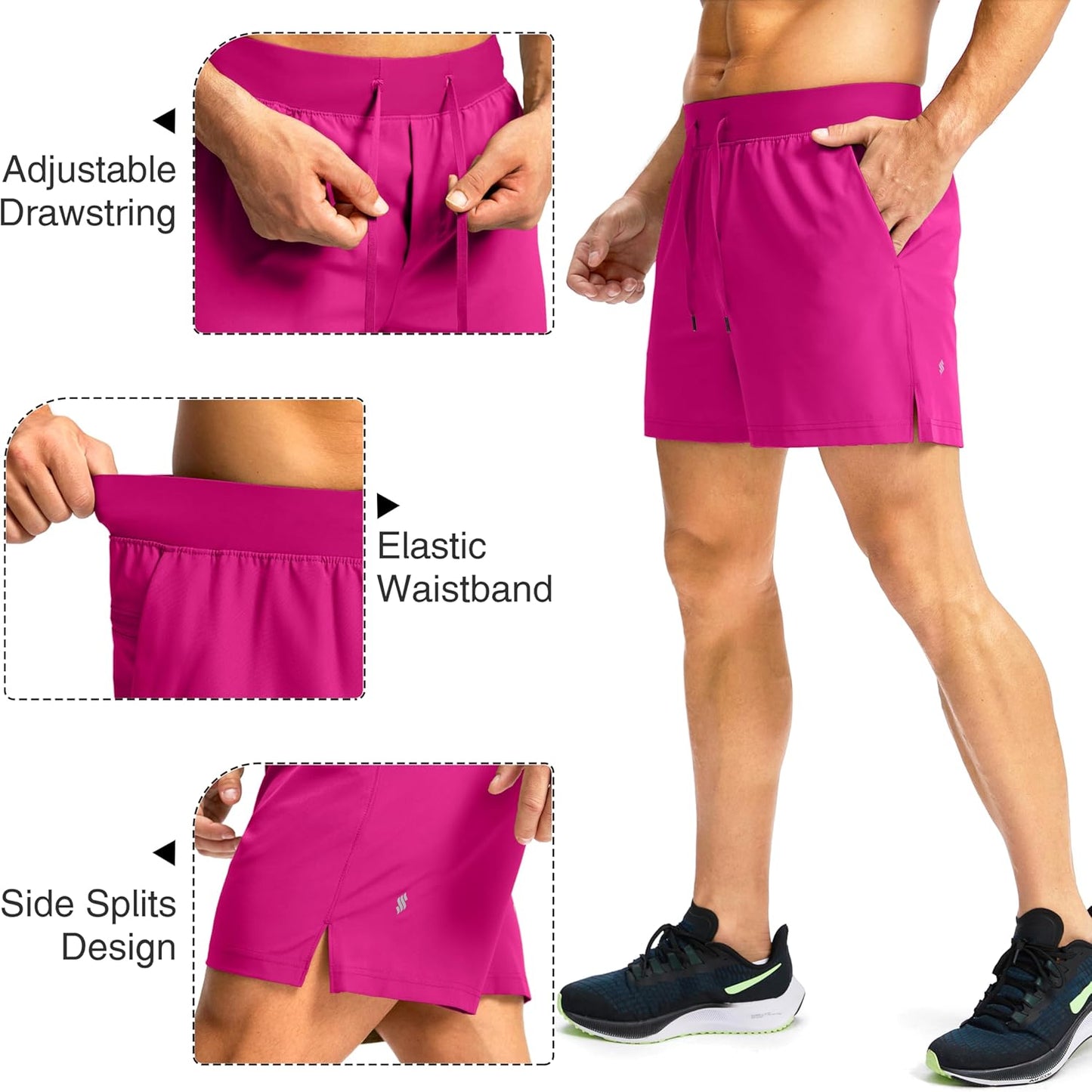 Soothfeel Men's Running Shorts with Zipper Pockets 9"/ 7"/ 5" Quick Dry Eight Basketball Gym Workout Athletic Shorts