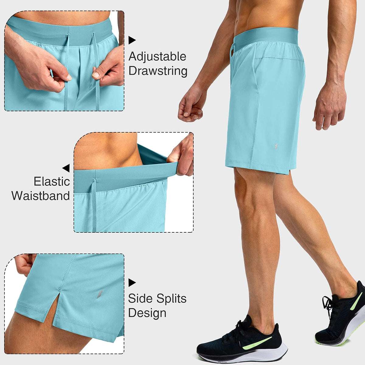 Soothfeel Men's Running Shorts with Zipper Pockets 9"/ 7"/ 5" Quick Dry Eight Basketball Gym Workout Athletic Shorts