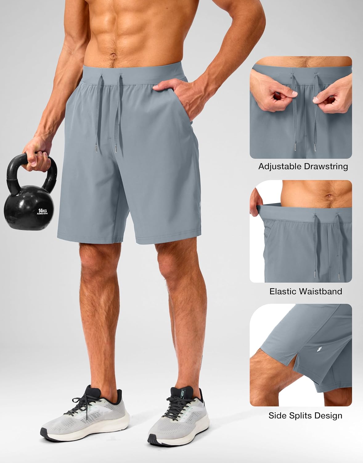 Soothfeel Men's Running Shorts with Zipper Pockets 9"/ 7"/ 5" Quick Dry Eight Basketball Gym Workout Athletic Shorts