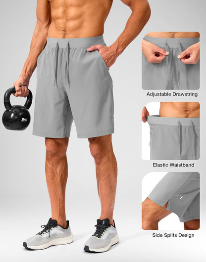 Soothfeel Men's Running Shorts with Zipper Pockets 9"/ 7"/ 5" Quick Dry Eight Basketball Gym Workout Athletic Shorts