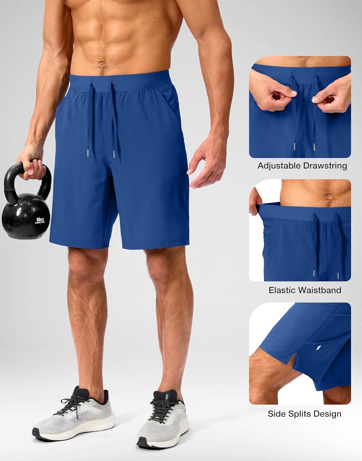 Soothfeel Men's Running Shorts with Zipper Pockets 9"/ 7"/ 5" Quick Dry Eight Basketball Gym Workout Athletic Shorts