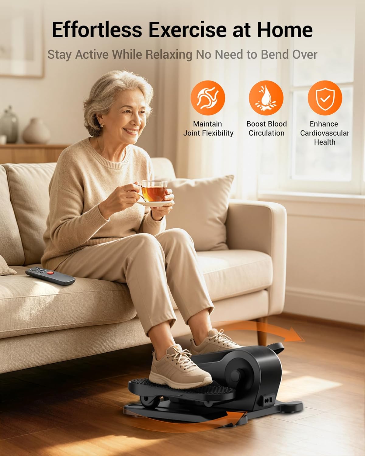 Under Desk Elliptical Machine Seated Pedal Exerciser | Quiet Leg Exerciser While Sitting, Mini Portable Leg Exercise Machine with Remote, Adjustable 12-Speeds, Manual & Auto Mode
