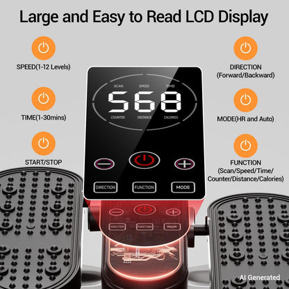 Under Desk Elliptical Machine Seated Pedal Exerciser | Quiet Leg Exerciser While Sitting, Mini Portable Leg Exercise Machine with Remote, Adjustable 12-Speeds, Manual & Auto Mode