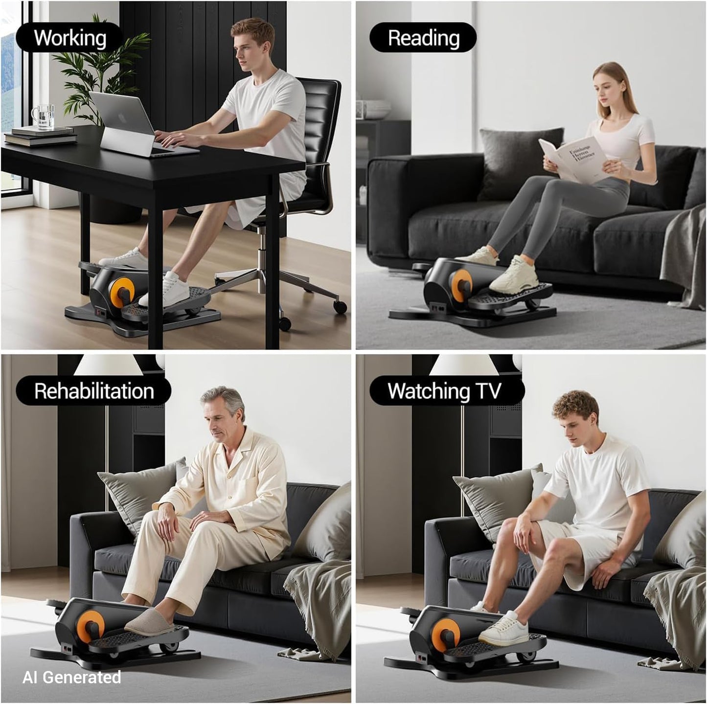 Under Desk Elliptical Machine Seated Pedal Exerciser | Quiet Leg Exerciser While Sitting, Mini Portable Leg Exercise Machine with Remote, Adjustable 12-Speeds, Manual & Auto Mode
