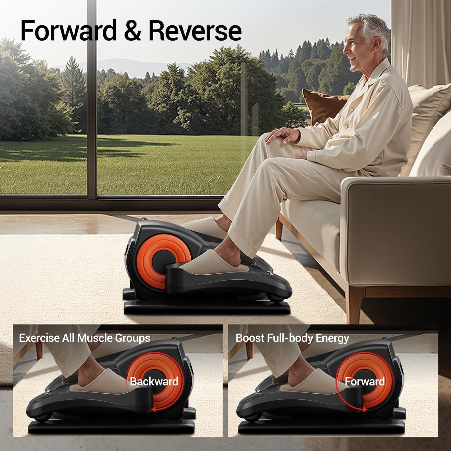 Under Desk Elliptical Machine Seated Pedal Exerciser | Quiet Leg Exerciser While Sitting, Mini Portable Leg Exercise Machine with Remote, Adjustable 12-Speeds, Manual & Auto Mode