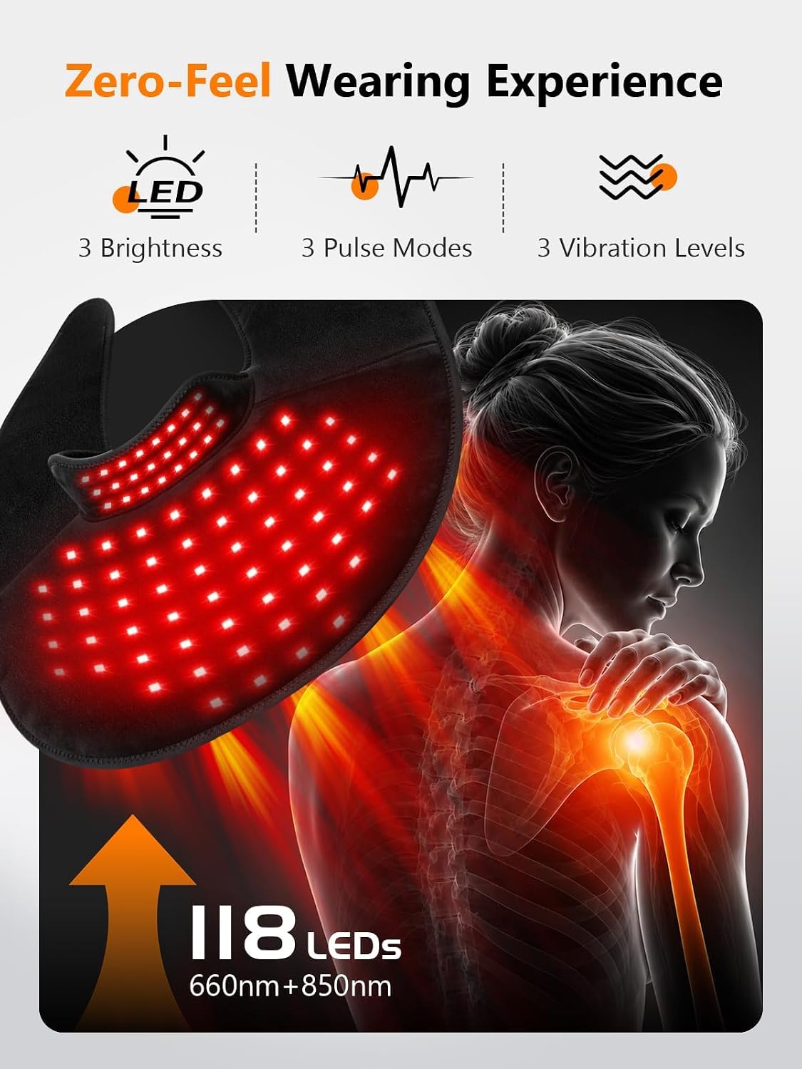 Red Light Therapy for Neck Shoulder 118 LEDs with Heat & Vibration