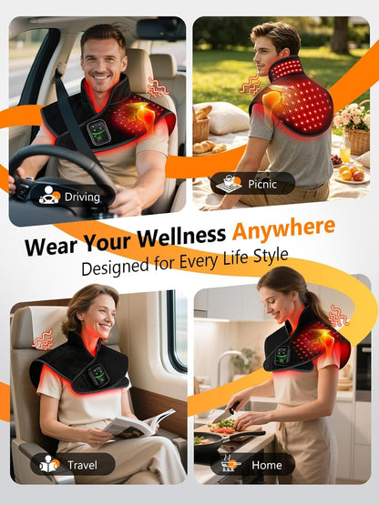 Red Light Therapy for Neck Shoulder 118 LEDs with Heat & Vibration