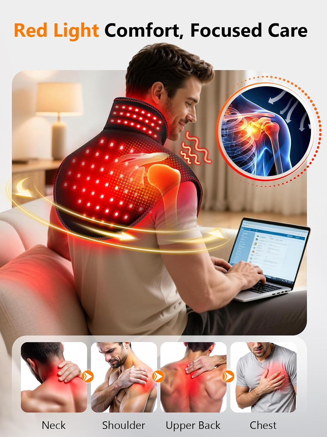 Red Light Therapy for Neck Shoulder 118 LEDs with Heat & Vibration