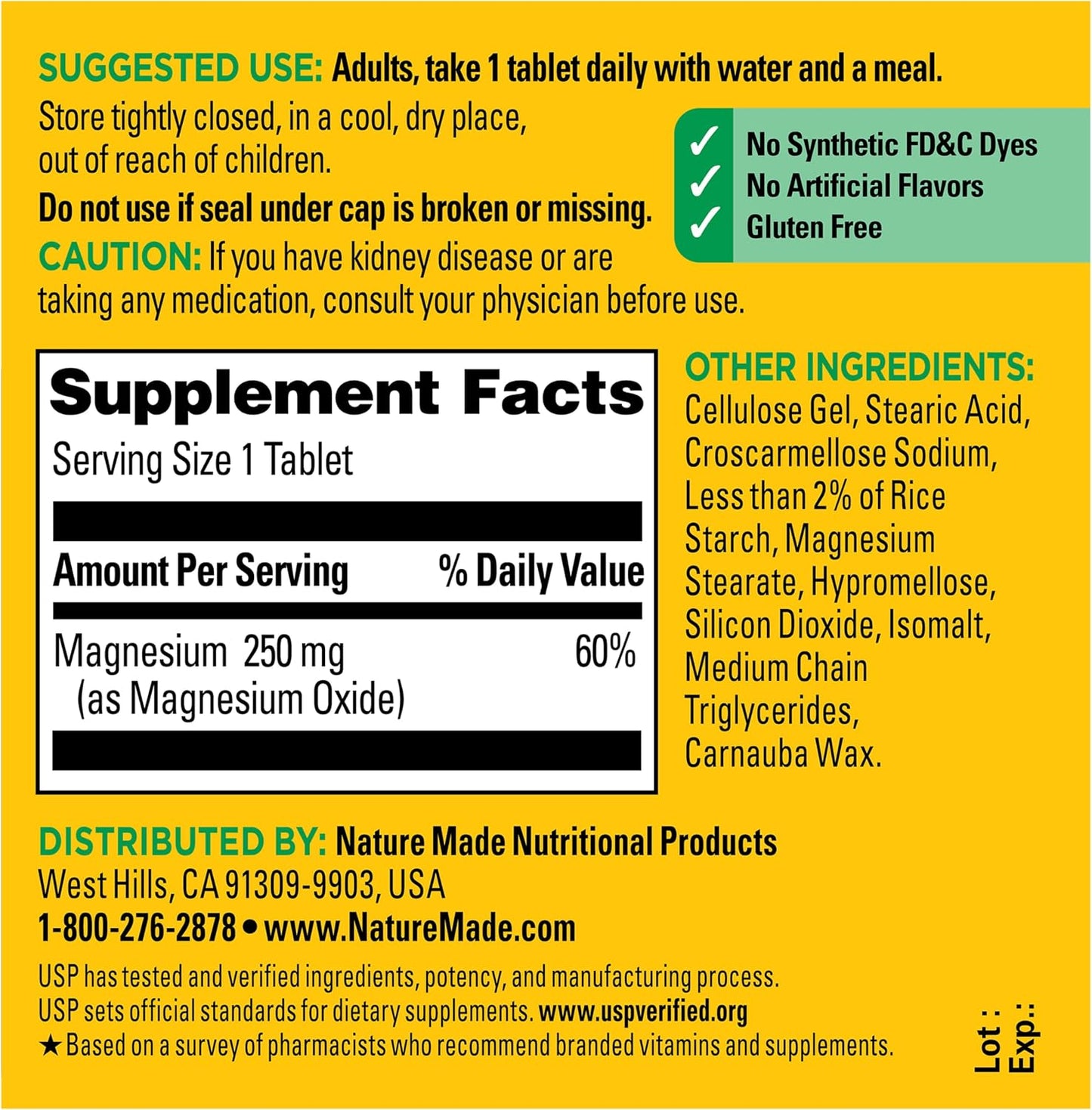 Nature Made Magnesium Oxide 250 mg, 100 Tablets