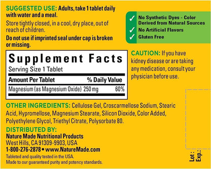Nature Made Magnesium Oxide 250 mg, 100 Tablets
