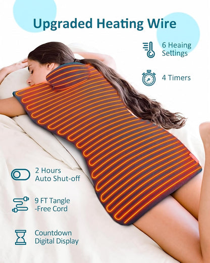 Heating Pad for Neck Shoulders Back, Extra Large Heat Pad for Full Body Relax, Electric Heated Wrap for Seniors, Dad Gifts Fathers Day, Birthday Gifts for Men Women Mom Grandma, ETL Safety Certified