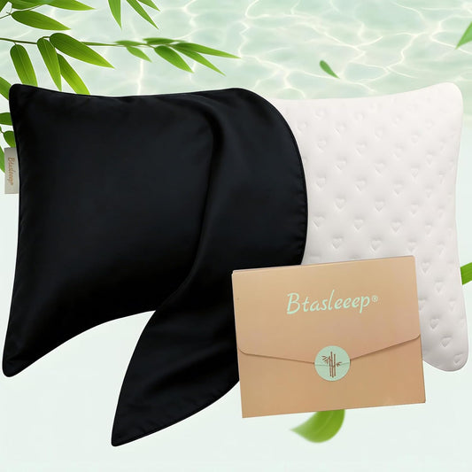 Cooling Curved Pillowcase for Side Sleeper Pillow - Rayon Derived from Bamboo Pillowcase with Zipper, Breathable and Soft Silky Cover for Hot Sleeper Protecting Hair & Skin Queen Size 2 Pack, White