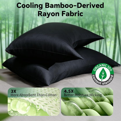 Cooling Curved Pillowcase for Side Sleeper Pillow - Rayon Derived from Bamboo Pillowcase with Zipper, Breathable and Soft Silky Cover for Hot Sleeper Protecting Hair & Skin Queen Size 2 Pack, White