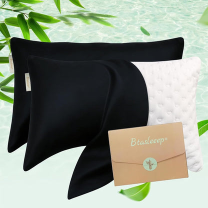 Cooling Curved Pillowcase for Side Sleeper Pillow - Rayon Derived from Bamboo Pillowcase with Zipper, Breathable and Soft Silky Cover for Hot Sleeper Protecting Hair & Skin Queen Size 2 Pack, White