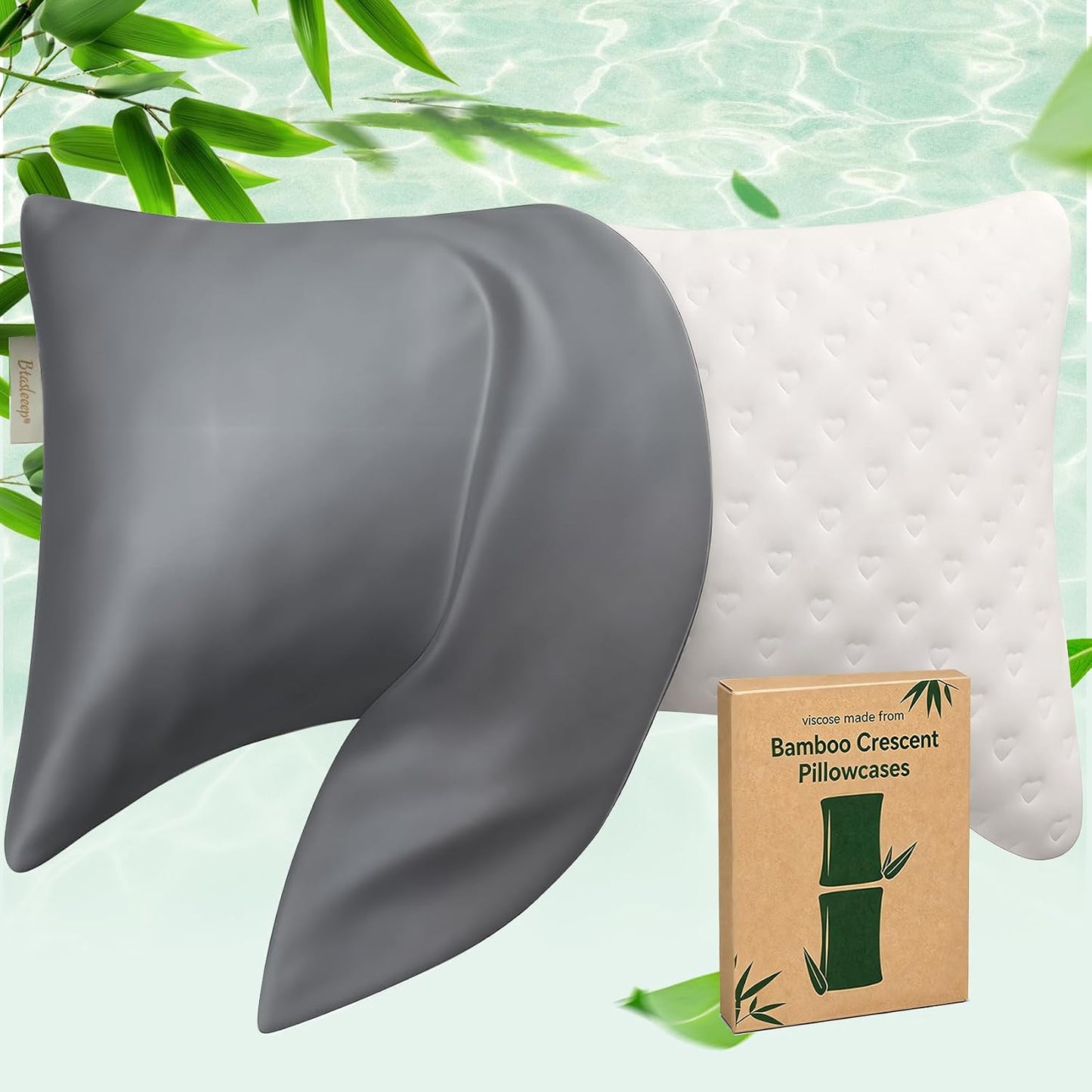Cooling Curved Pillowcase for Side Sleeper Pillow - Rayon Derived from Bamboo Pillowcase with Zipper, Breathable and Soft Silky Cover for Hot Sleeper Protecting Hair & Skin Queen Size 2 Pack, White