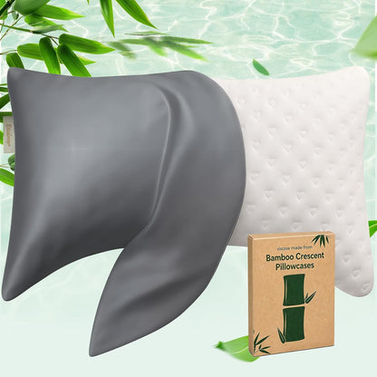Cooling Curved Pillowcase for Side Sleeper Pillow - Rayon Derived from Bamboo Pillowcase with Zipper, Breathable and Soft Silky Cover for Hot Sleeper Protecting Hair & Skin Queen Size 2 Pack, White