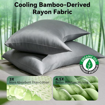 Cooling Curved Pillowcase for Side Sleeper Pillow - Rayon Derived from Bamboo Pillowcase with Zipper, Breathable and Soft Silky Cover for Hot Sleeper Protecting Hair & Skin Queen Size 2 Pack, White