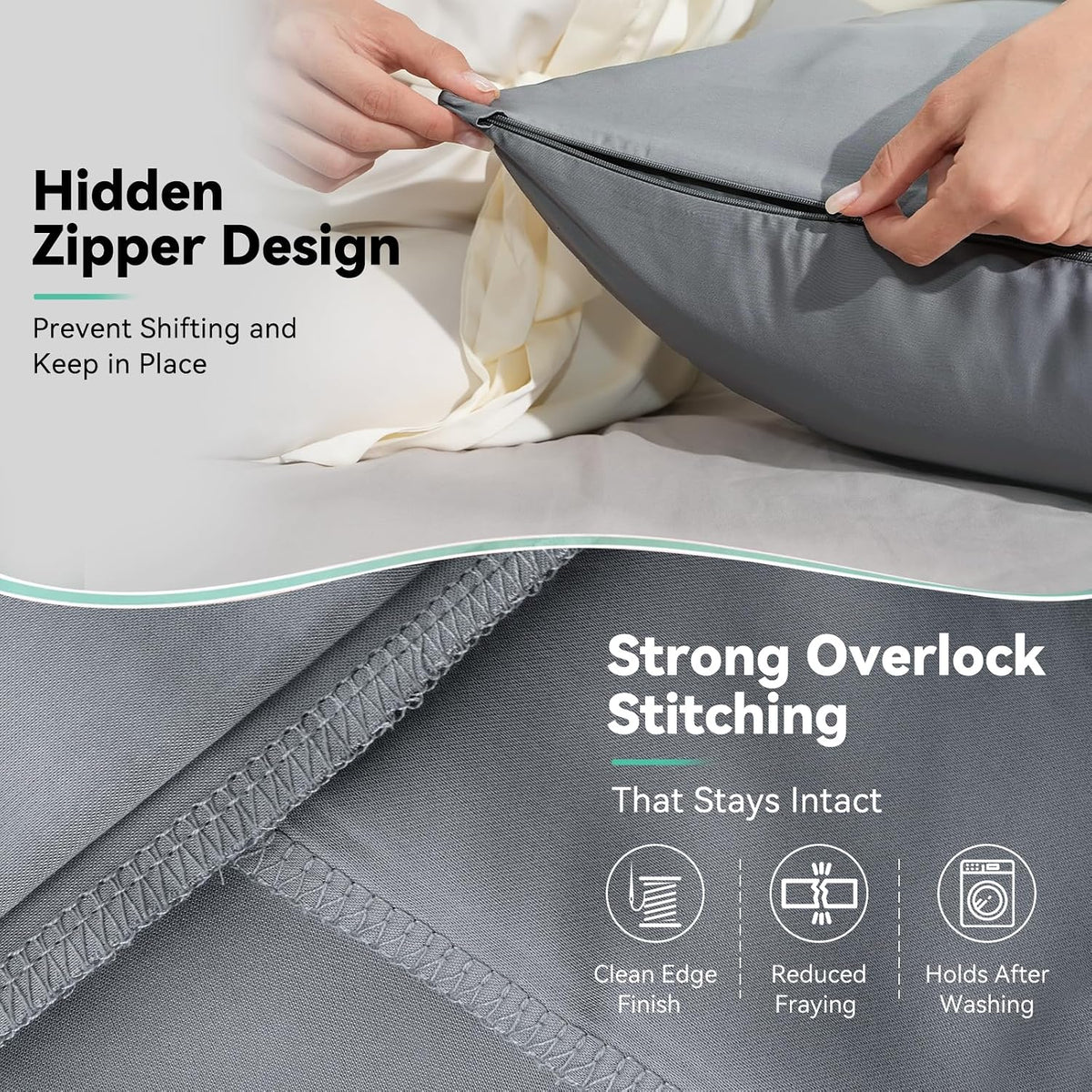 Cooling Curved Pillowcase for Side Sleeper Pillow - Rayon Derived from Bamboo Pillowcase with Zipper, Breathable and Soft Silky Cover for Hot Sleeper Protecting Hair & Skin Queen Size 2 Pack, White