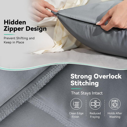 Cooling Curved Pillowcase for Side Sleeper Pillow - Rayon Derived from Bamboo Pillowcase with Zipper, Breathable and Soft Silky Cover for Hot Sleeper Protecting Hair & Skin Queen Size 2 Pack, White