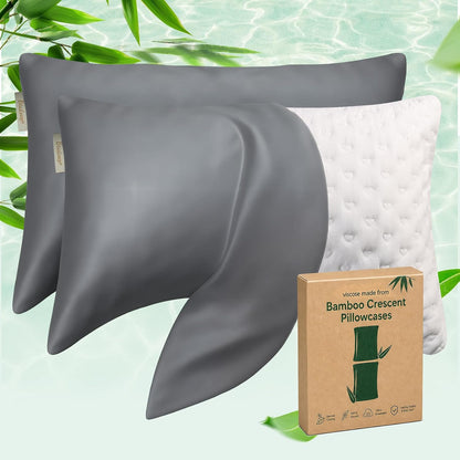 Cooling Curved Pillowcase for Side Sleeper Pillow - Rayon Derived from Bamboo Pillowcase with Zipper, Breathable and Soft Silky Cover for Hot Sleeper Protecting Hair & Skin Queen Size 2 Pack, White