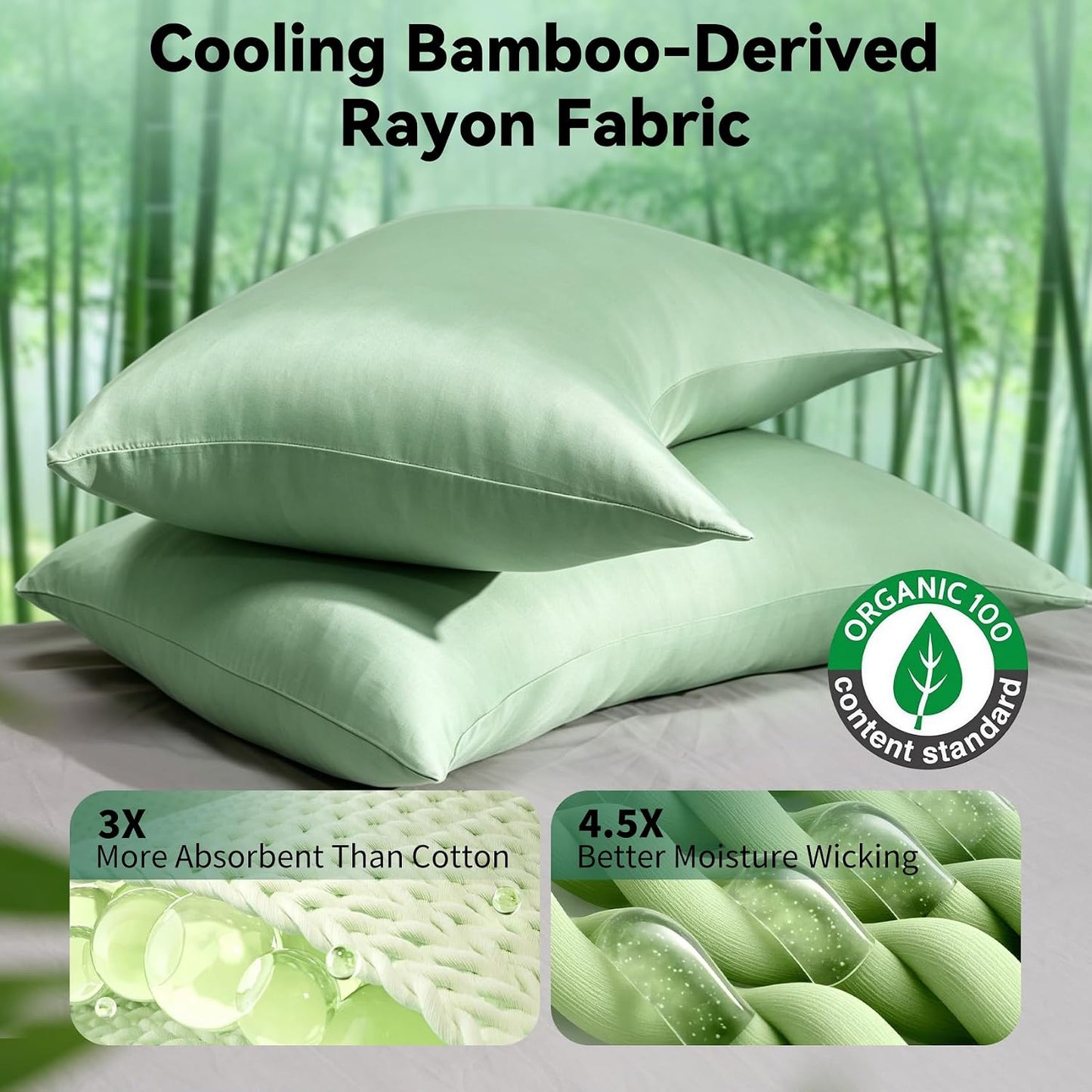 Cooling Curved Pillowcase for Side Sleeper Pillow - Rayon Derived from Bamboo Pillowcase with Zipper, Breathable and Soft Silky Cover for Hot Sleeper Protecting Hair & Skin Queen Size 2 Pack, White