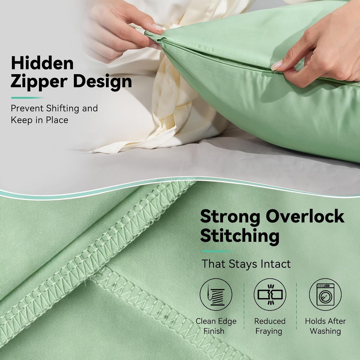 Cooling Curved Pillowcase for Side Sleeper Pillow - Rayon Derived from Bamboo Pillowcase with Zipper, Breathable and Soft Silky Cover for Hot Sleeper Protecting Hair & Skin Queen Size 2 Pack, White