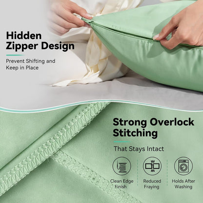 Cooling Curved Pillowcase for Side Sleeper Pillow - Rayon Derived from Bamboo Pillowcase with Zipper, Breathable and Soft Silky Cover for Hot Sleeper Protecting Hair & Skin Queen Size 2 Pack, White