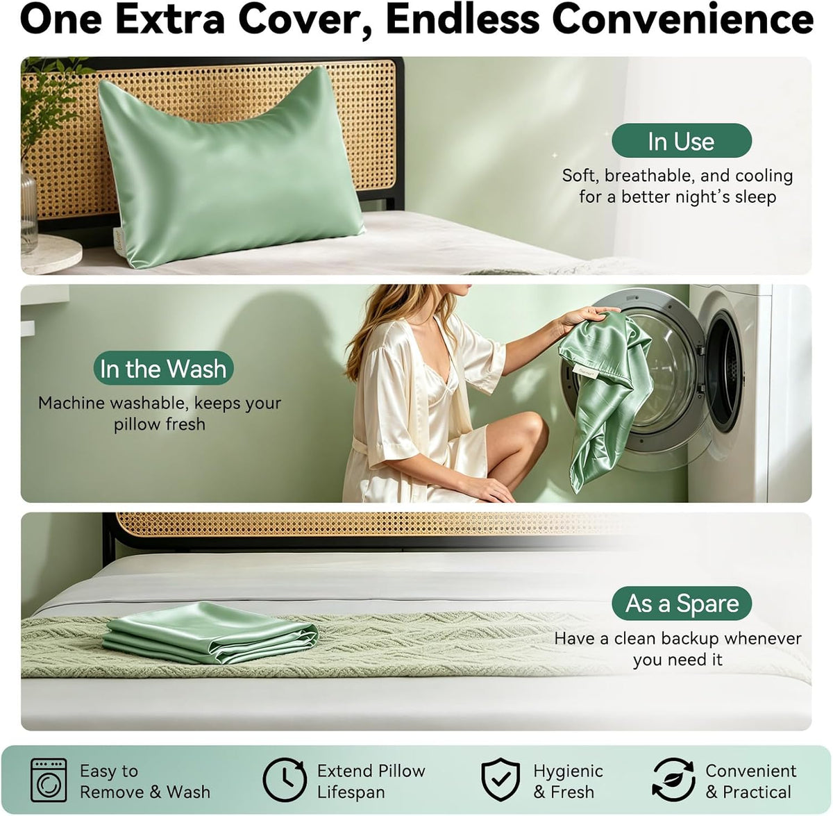 Cooling Curved Pillowcase for Side Sleeper Pillow - Rayon Derived from Bamboo Pillowcase with Zipper, Breathable and Soft Silky Cover for Hot Sleeper Protecting Hair & Skin Queen Size 2 Pack, White