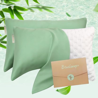 Cooling Curved Pillowcase for Side Sleeper Pillow - Rayon Derived from Bamboo Pillowcase with Zipper, Breathable and Soft Silky Cover for Hot Sleeper Protecting Hair & Skin Queen Size 2 Pack, White