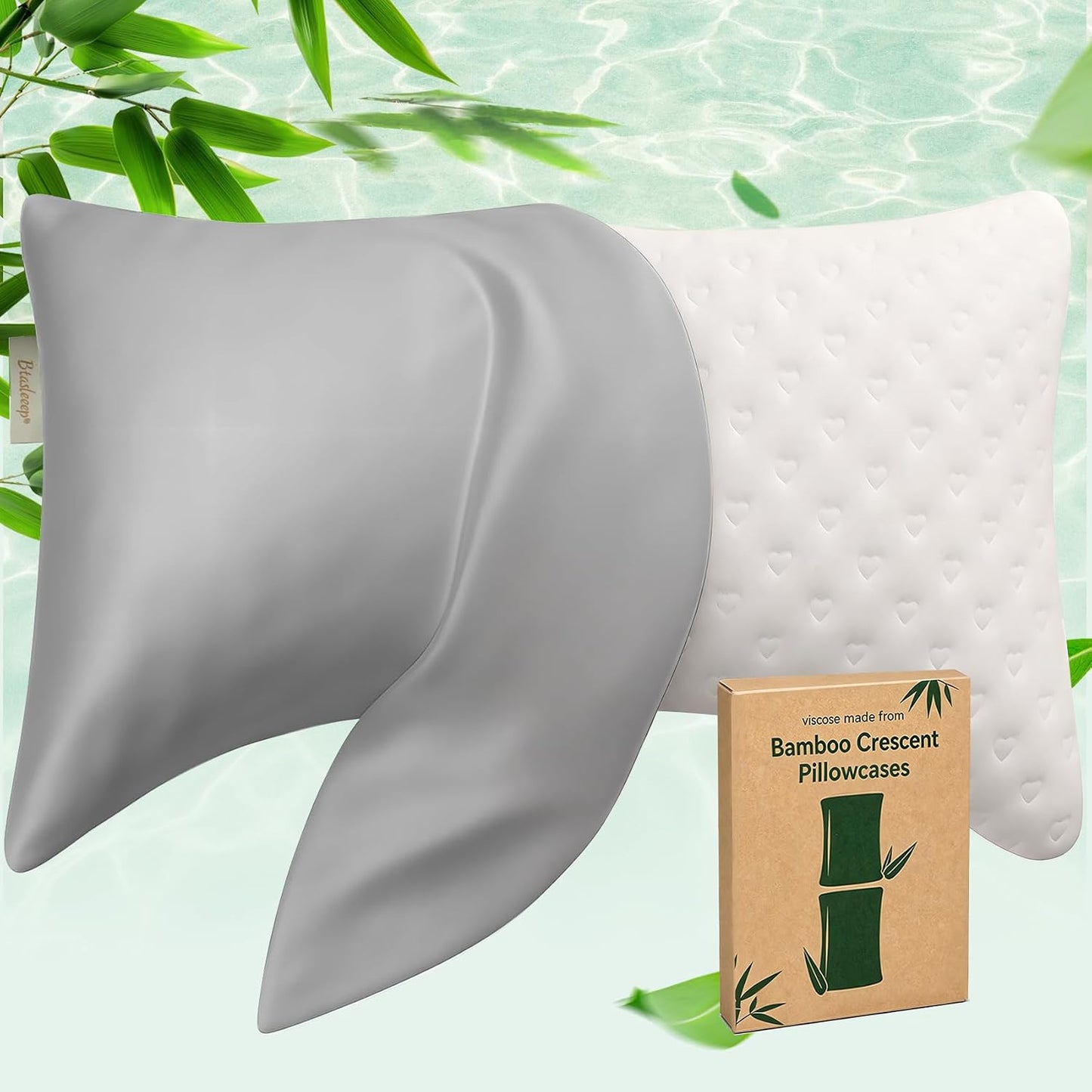 Cooling Curved Pillowcase for Side Sleeper Pillow - Rayon Derived from Bamboo Pillowcase with Zipper, Breathable and Soft Silky Cover for Hot Sleeper Protecting Hair & Skin Queen Size 2 Pack, White