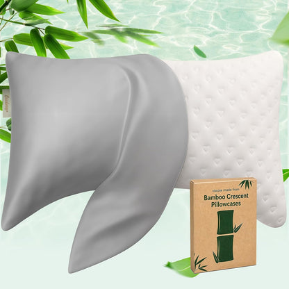Cooling Curved Pillowcase for Side Sleeper Pillow - Rayon Derived from Bamboo Pillowcase with Zipper, Breathable and Soft Silky Cover for Hot Sleeper Protecting Hair & Skin Queen Size 2 Pack, White