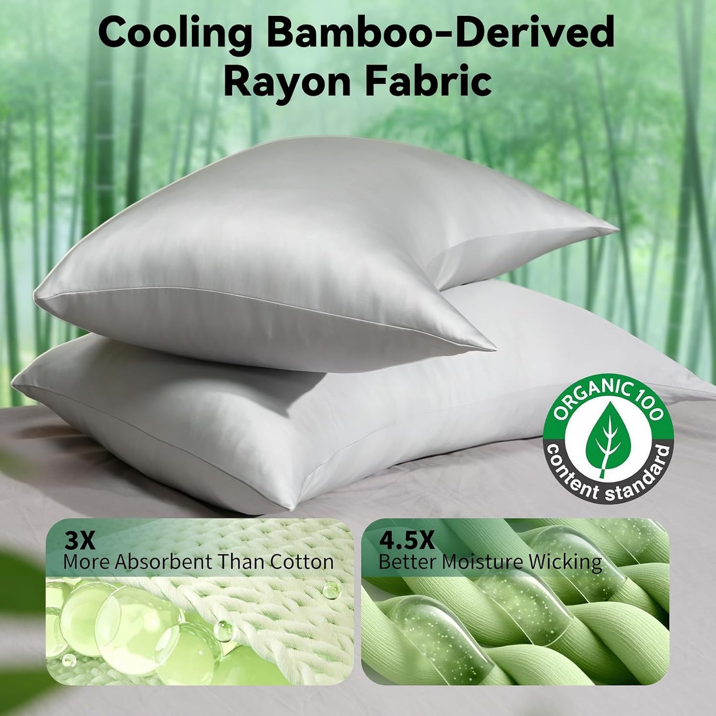 Cooling Curved Pillowcase for Side Sleeper Pillow - Rayon Derived from Bamboo Pillowcase with Zipper, Breathable and Soft Silky Cover for Hot Sleeper Protecting Hair & Skin Queen Size 2 Pack, White