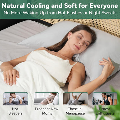 Cooling Curved Pillowcase for Side Sleeper Pillow - Rayon Derived from Bamboo Pillowcase with Zipper, Breathable and Soft Silky Cover for Hot Sleeper Protecting Hair & Skin Queen Size 2 Pack, White