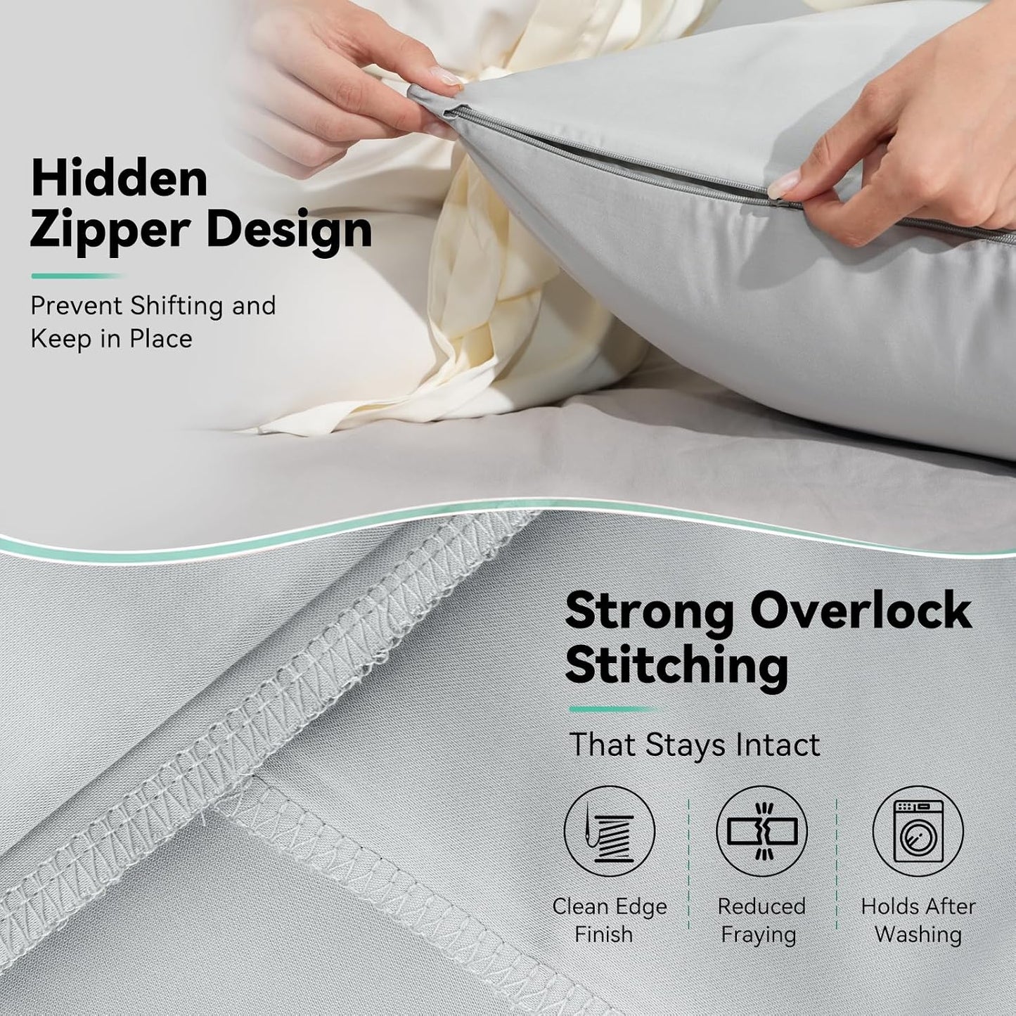 Cooling Curved Pillowcase for Side Sleeper Pillow - Rayon Derived from Bamboo Pillowcase with Zipper, Breathable and Soft Silky Cover for Hot Sleeper Protecting Hair & Skin Queen Size 2 Pack, White