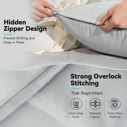 Cooling Curved Pillowcase for Side Sleeper Pillow - Rayon Derived from Bamboo Pillowcase with Zipper, Breathable and Soft Silky Cover for Hot Sleeper Protecting Hair & Skin Queen Size 2 Pack, White