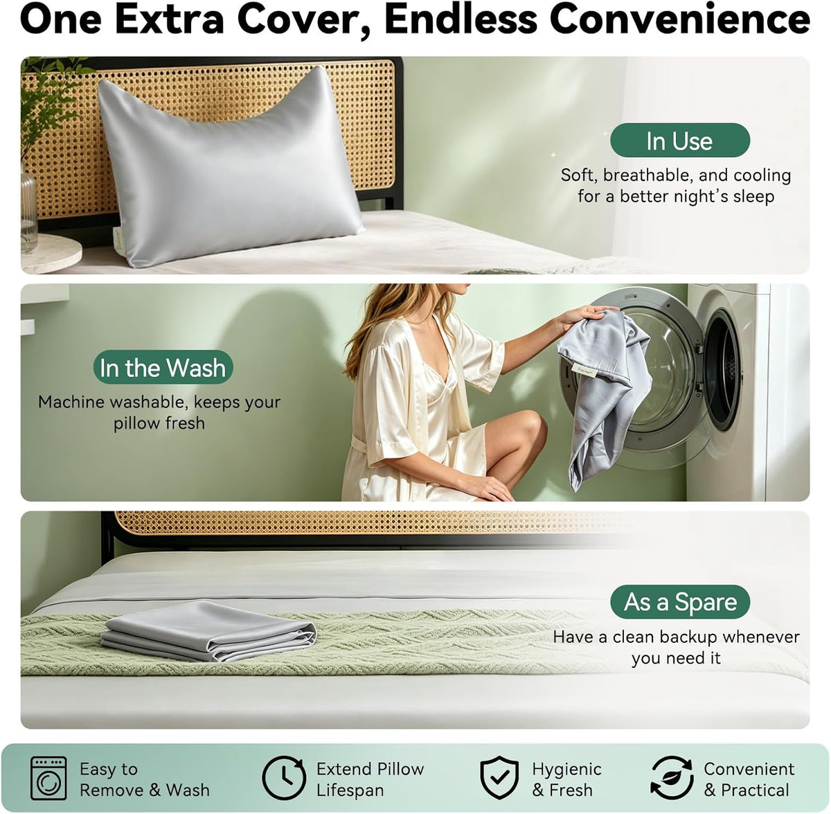 Cooling Curved Pillowcase for Side Sleeper Pillow - Rayon Derived from Bamboo Pillowcase with Zipper, Breathable and Soft Silky Cover for Hot Sleeper Protecting Hair & Skin Queen Size 2 Pack, White