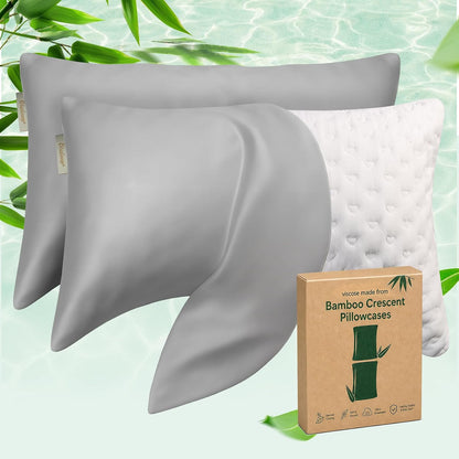 Cooling Curved Pillowcase for Side Sleeper Pillow - Rayon Derived from Bamboo Pillowcase with Zipper, Breathable and Soft Silky Cover for Hot Sleeper Protecting Hair & Skin Queen Size 2 Pack, White