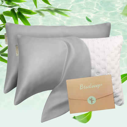 Cooling Curved Pillowcase for Side Sleeper Pillow - Rayon Derived from Bamboo Pillowcase with Zipper, Breathable and Soft Silky Cover for Hot Sleeper Protecting Hair & Skin Queen Size 2 Pack, White