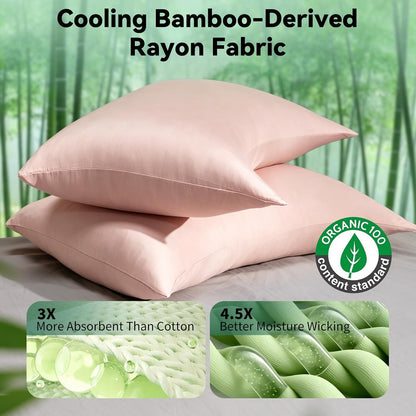 Cooling Curved Pillowcase for Side Sleeper Pillow - Rayon Derived from Bamboo Pillowcase with Zipper, Breathable and Soft Silky Cover for Hot Sleeper Protecting Hair & Skin Queen Size 2 Pack, White