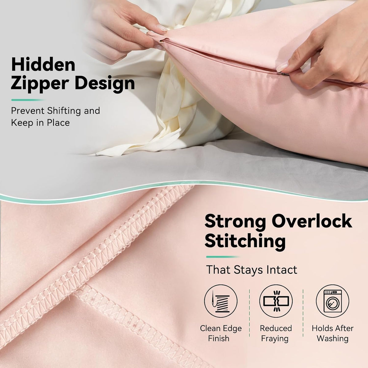 Cooling Curved Pillowcase for Side Sleeper Pillow - Rayon Derived from Bamboo Pillowcase with Zipper, Breathable and Soft Silky Cover for Hot Sleeper Protecting Hair & Skin Queen Size 2 Pack, White