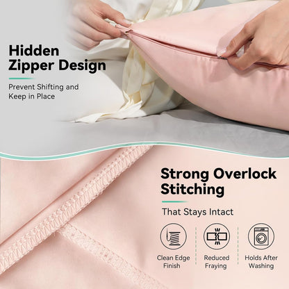 Cooling Curved Pillowcase for Side Sleeper Pillow - Rayon Derived from Bamboo Pillowcase with Zipper, Breathable and Soft Silky Cover for Hot Sleeper Protecting Hair & Skin Queen Size 2 Pack, White