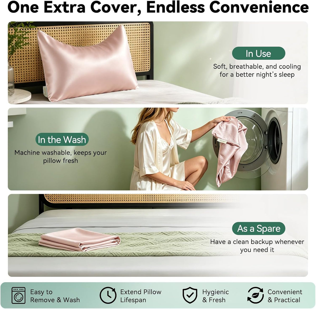 Cooling Curved Pillowcase for Side Sleeper Pillow - Rayon Derived from Bamboo Pillowcase with Zipper, Breathable and Soft Silky Cover for Hot Sleeper Protecting Hair & Skin Queen Size 2 Pack, White