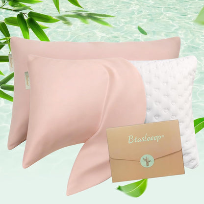 Cooling Curved Pillowcase for Side Sleeper Pillow - Rayon Derived from Bamboo Pillowcase with Zipper, Breathable and Soft Silky Cover for Hot Sleeper Protecting Hair & Skin Queen Size 2 Pack, White