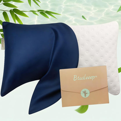 Cooling Curved Pillowcase for Side Sleeper Pillow - Rayon Derived from Bamboo Pillowcase with Zipper, Breathable and Soft Silky Cover for Hot Sleeper Protecting Hair & Skin Queen Size 2 Pack, White
