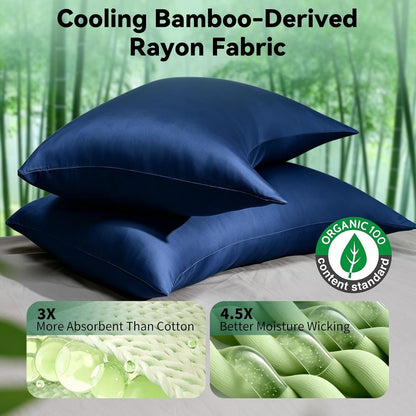 Cooling Curved Pillowcase for Side Sleeper Pillow - Rayon Derived from Bamboo Pillowcase with Zipper, Breathable and Soft Silky Cover for Hot Sleeper Protecting Hair & Skin Queen Size 2 Pack, White