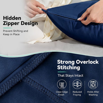 Cooling Curved Pillowcase for Side Sleeper Pillow - Rayon Derived from Bamboo Pillowcase with Zipper, Breathable and Soft Silky Cover for Hot Sleeper Protecting Hair & Skin Queen Size 2 Pack, White