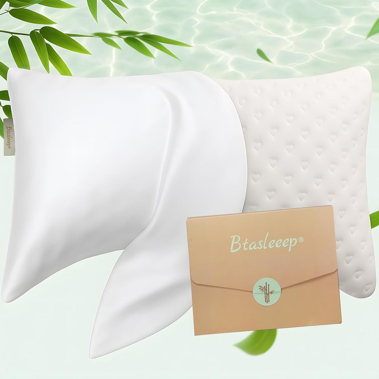 Cooling Curved Pillowcase for Side Sleeper Pillow - Rayon Derived from Bamboo Pillowcase with Zipper, Breathable and Soft Silky Cover for Hot Sleeper Protecting Hair & Skin Queen Size 2 Pack, White